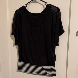 Maurices Black Top with Striped Hem